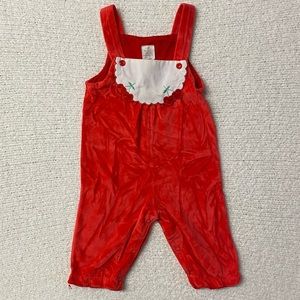 Vintage Red Cherry Appliqué Kids Overalls
